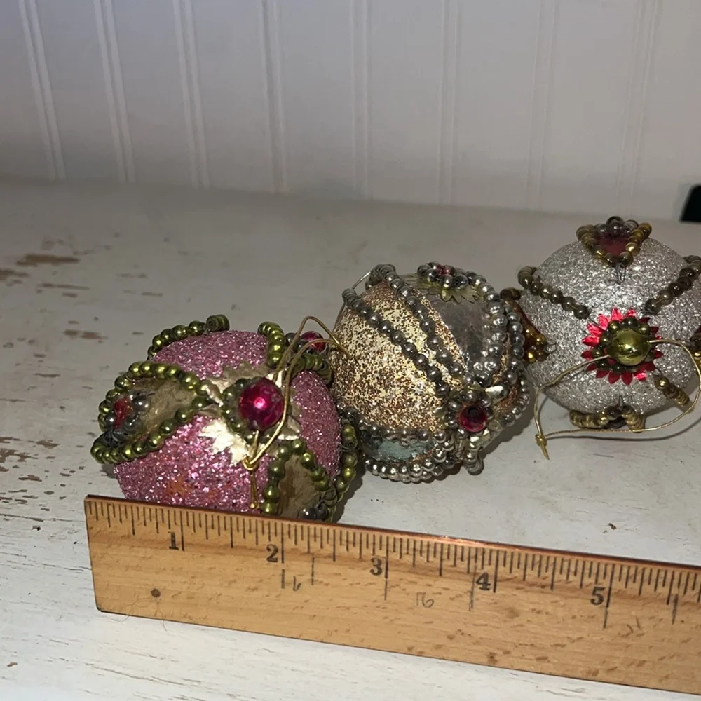 Vintage Mercury glass Beaded Sequined Christmas Ornaments Set balls